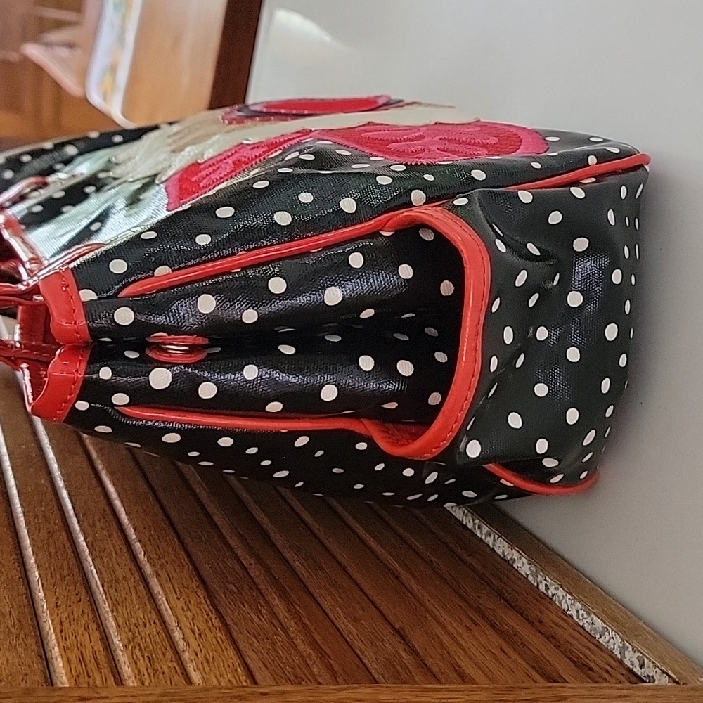 Brighton floral shoulder bag Leather Coated Canvas Purse Polkadot GILLY - Picture 3 of 11